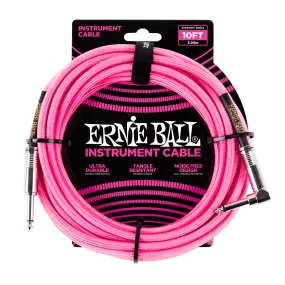 Ernie Ball 10 Braided Straight / Angle Instrument Cable - Neon Pink