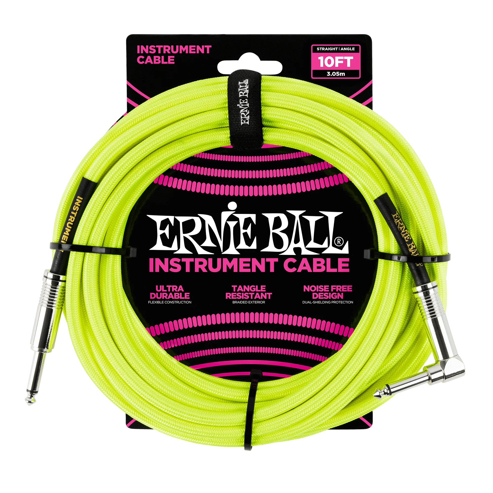 Ernie Ball 10 Braided Straight / Angle Instrument Cable Neon - Yellow