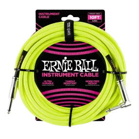 Ernie Ball 10 Braided Straight / Angle Instrument Cable Neon - Yellow