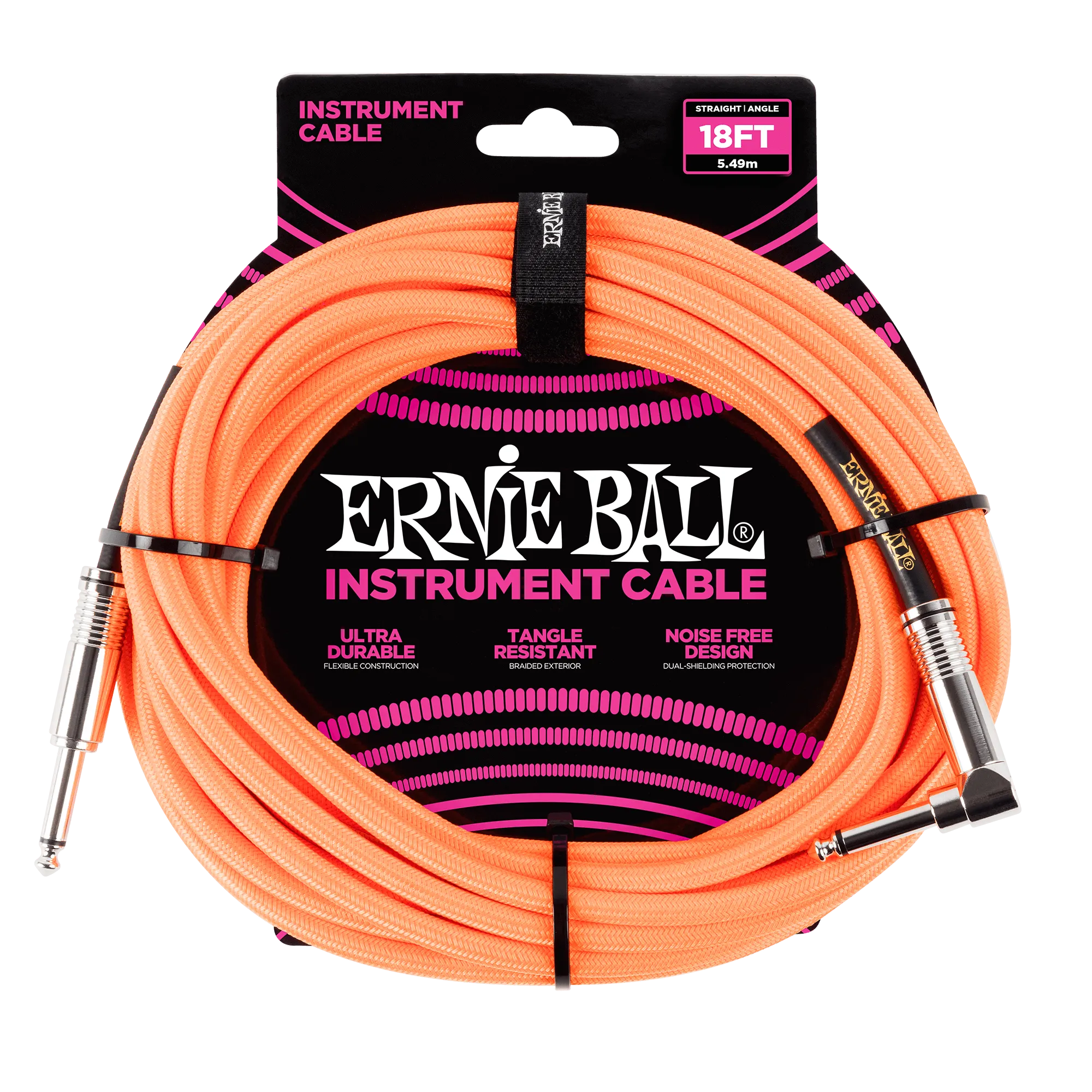 Ernie Ball 18 Braided Straight / Angle Instrument Cable - Neon Orange