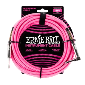 Ernie Ball 18 Braided Straight / Angle Instrument Cable - Neon Pink