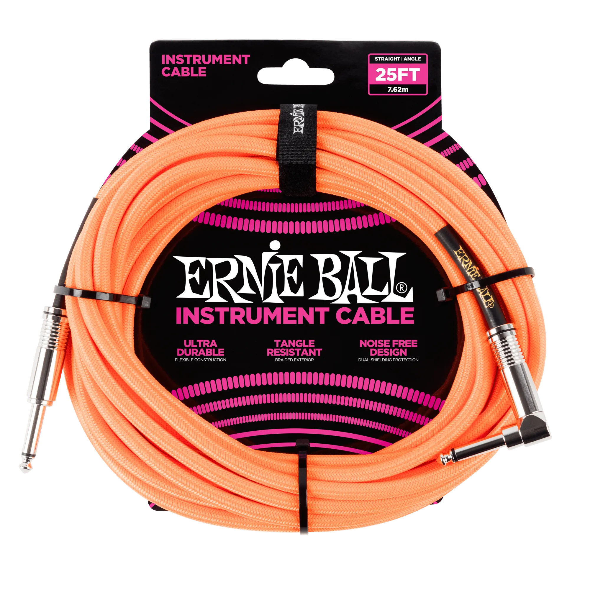 Ernie Ball 25 Braided Straight / Angle Instrument Cable - Neon Orange