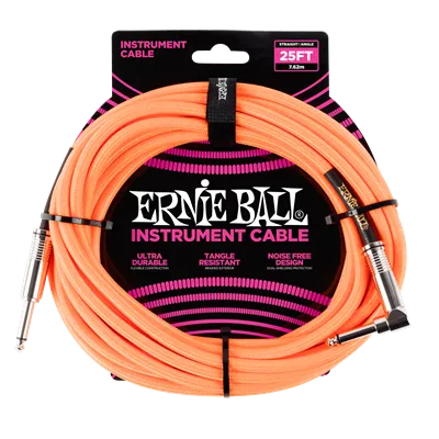 Ernie Ball 25Ft Straight-Angle Braided Neon Orange