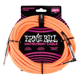 Ernie Ball 25Ft Straight-Angle Braided Neon Orange