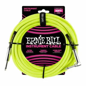 Ernie Ball 3 Meters Braided Straight / Angle Inst Cable, Neon Yellow