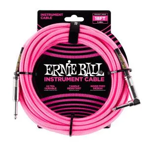 Ernie Ball 5.5 Meters Braided Straight / Angle Inst Cable, Neon Pink