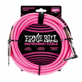 Ernie Ball 7.5 Meter Braided Straight / Angle Instrument Cable Neon Pink