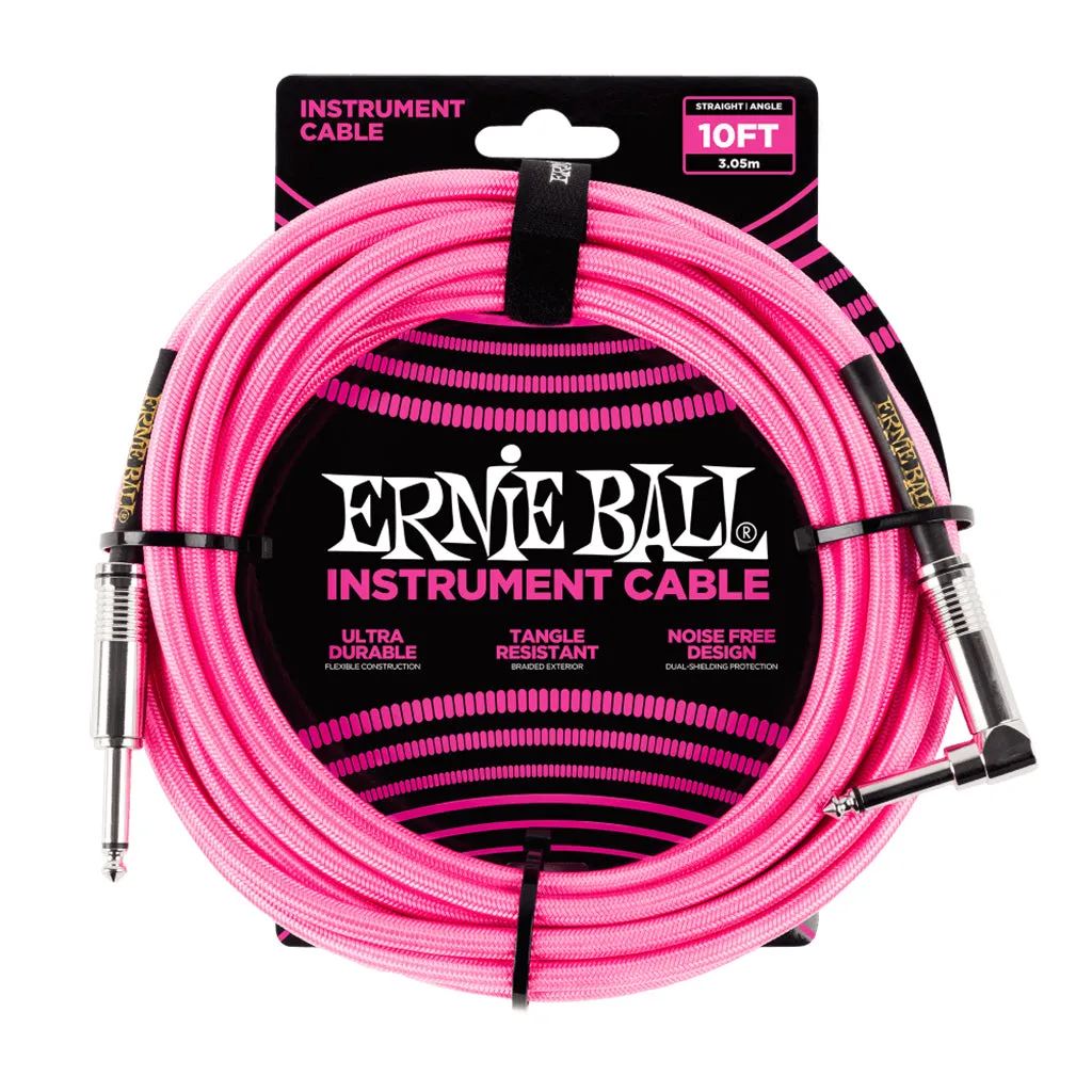 Ernie Ball E6078 - Braided Instrument Cable 10' S/A - Neon Pink | Cables | P06078