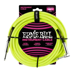 Ernie Ball E6085 - Braided Instrument Cable 18' S/A - Neon Yellow | Cables | P06085