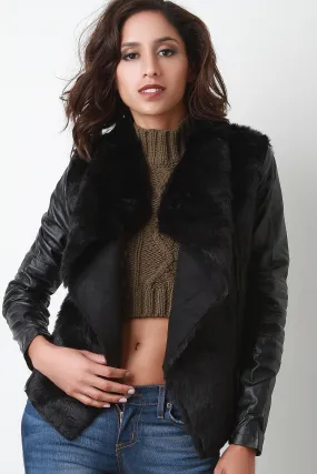 Faux Fur Vegan Leather Sleeve Jacket