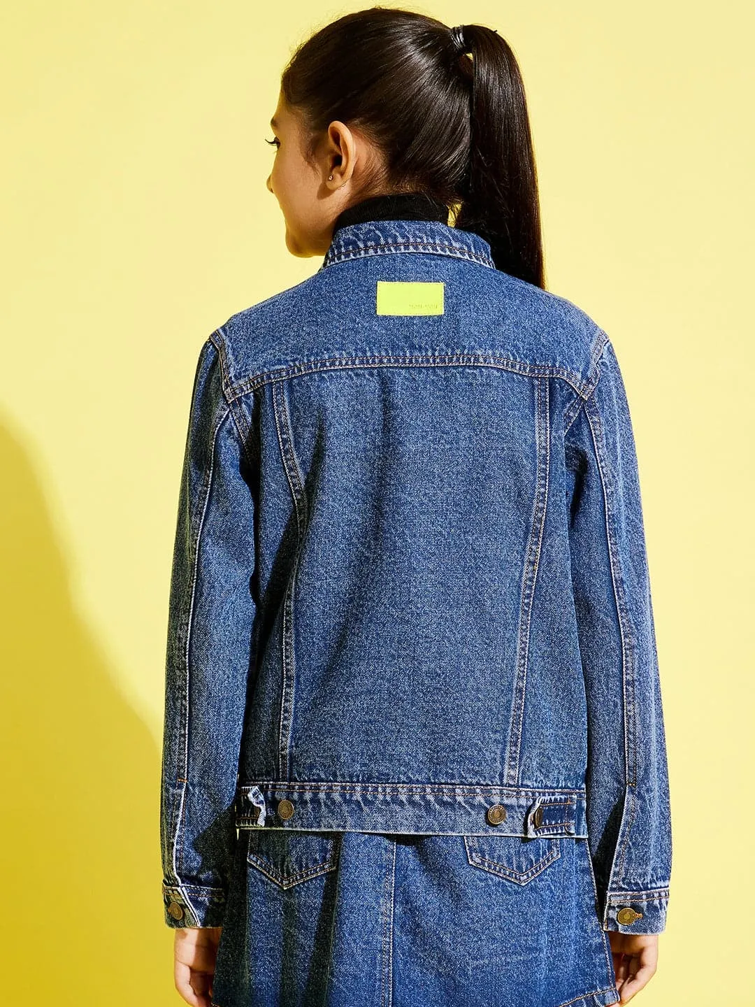 Girls Blue Neon Button Denim Jacket - Lyush Kids