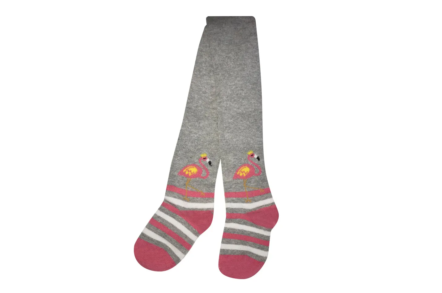 Girl's Cotton Tights - Flamingoes - Grey