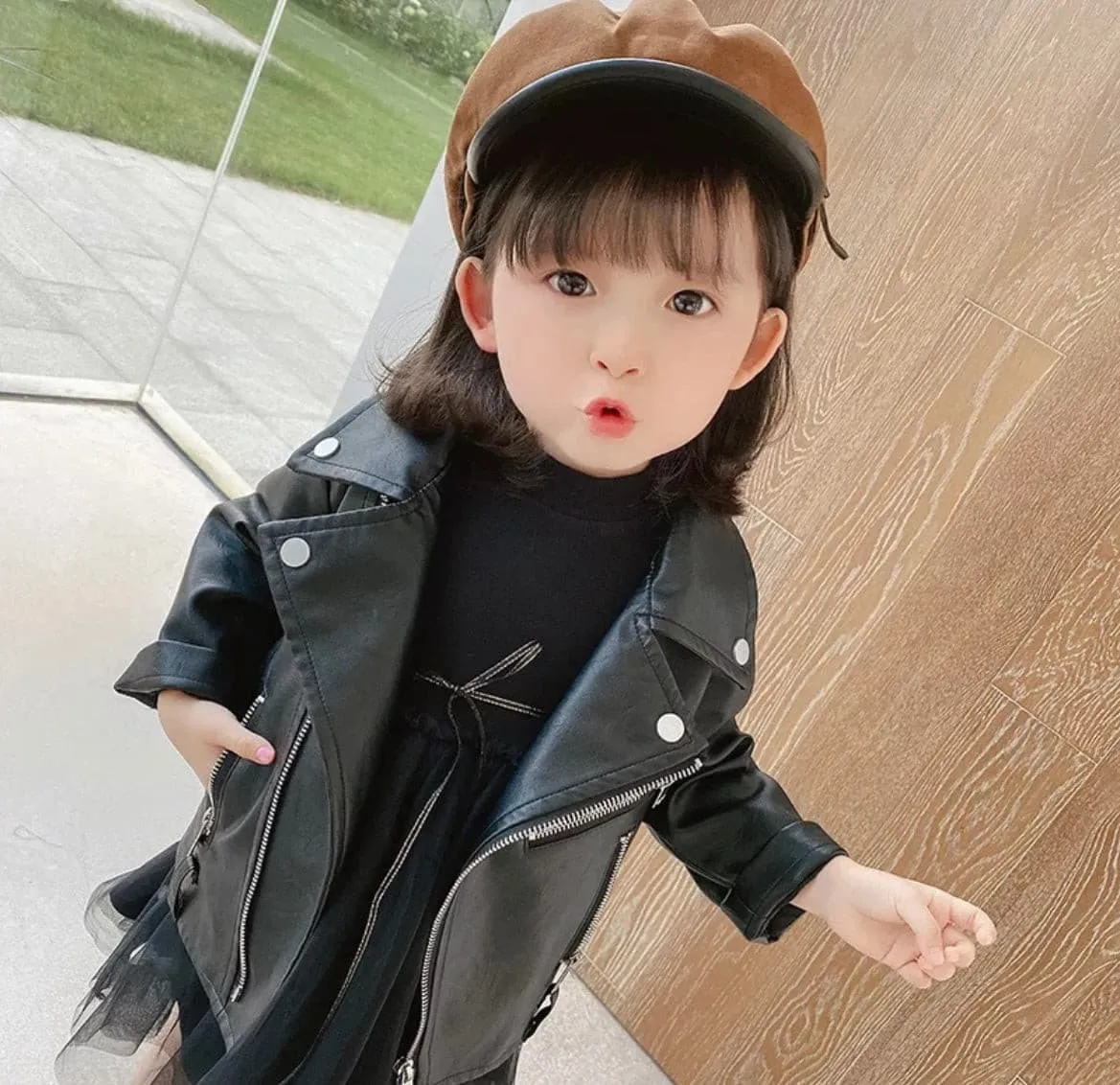 Girls Leather Jacket, Black Jacket for Baby and Toddlers