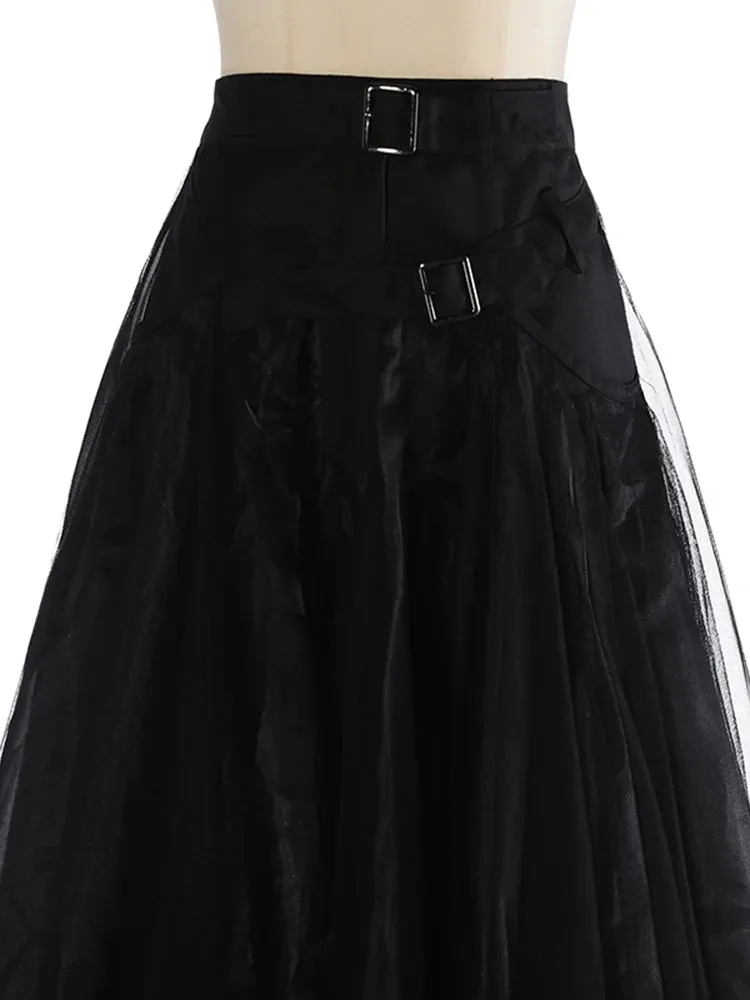 Gothic Style Tulle Skirt with Buckle Closure