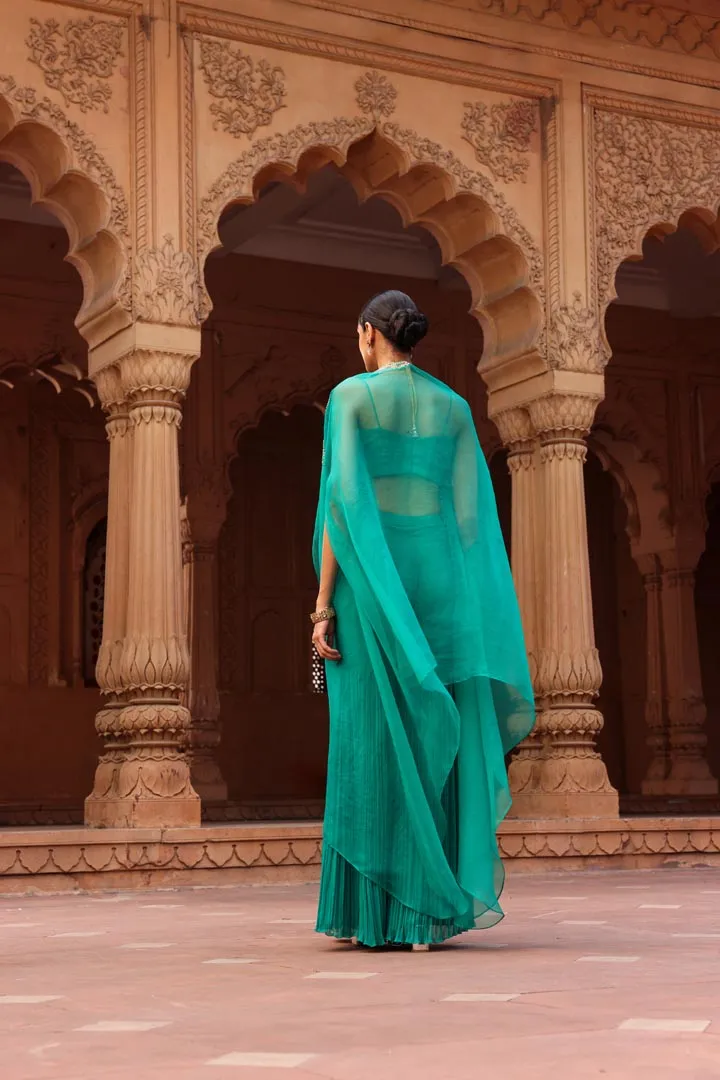 Green Chakra gharara cape set