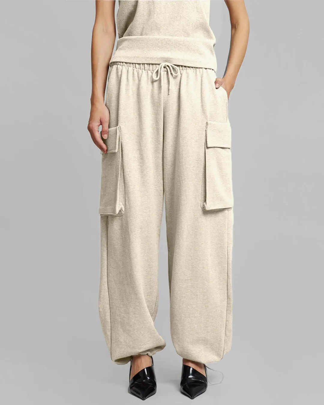 High Waist Wide Balloon Fit Cargo Pant In Off-white