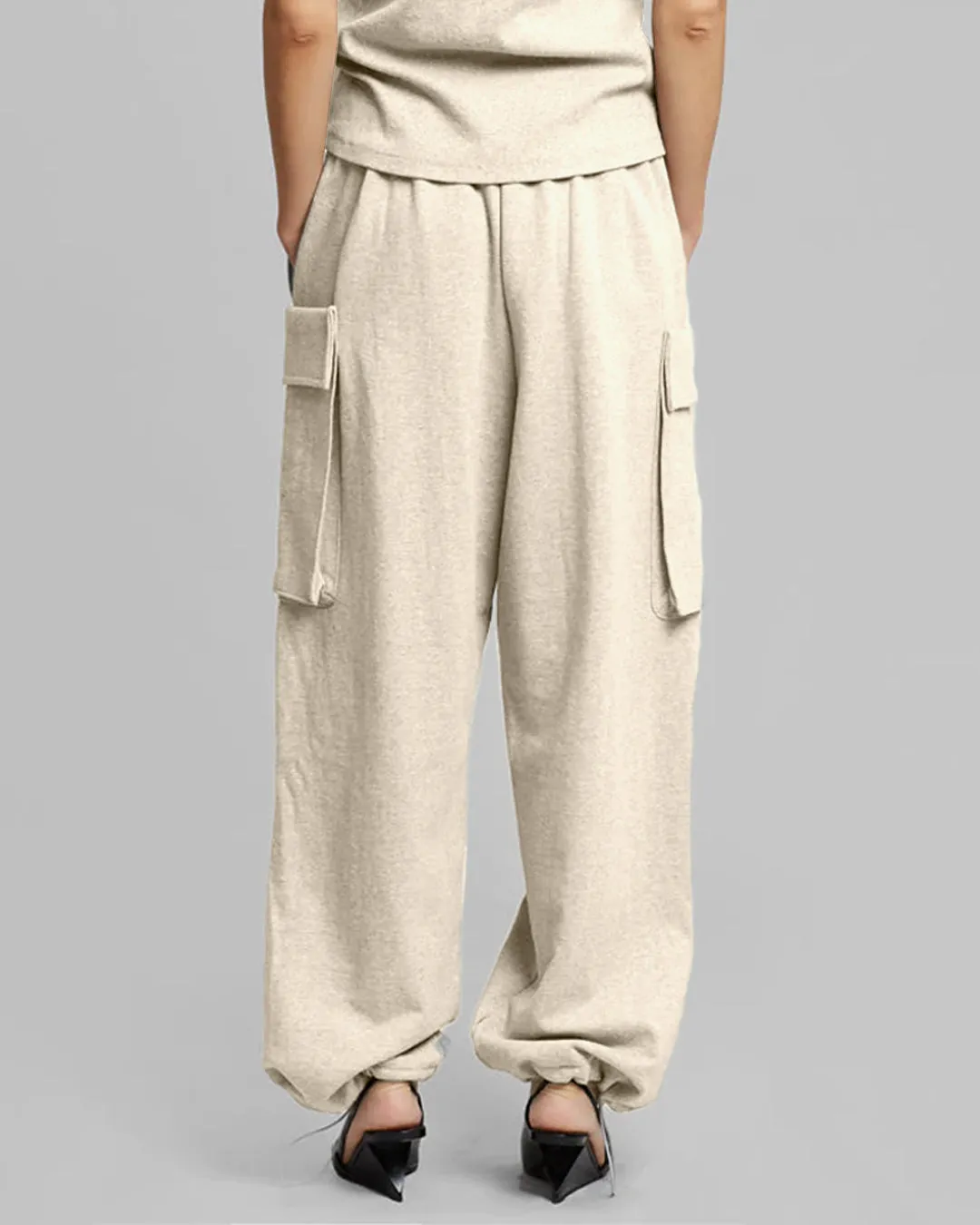 High Waist Wide Balloon Fit Cargo Pant In Off-white