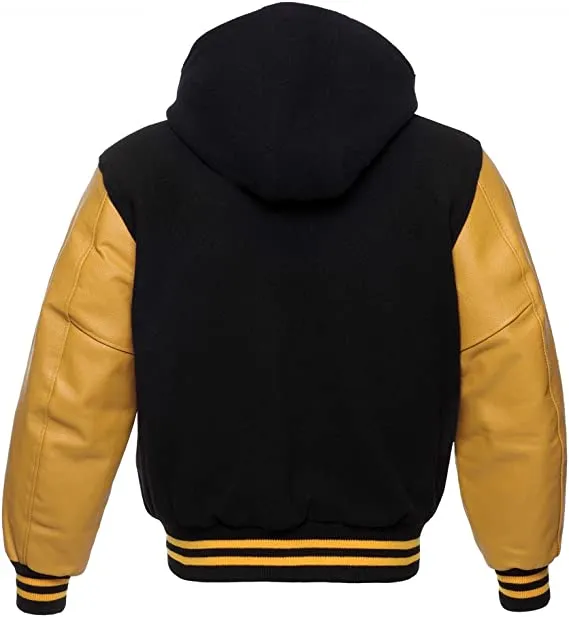 Hooded Custom Varsity Letterman Bomber Jacket | Wool and Real Leather Jacket