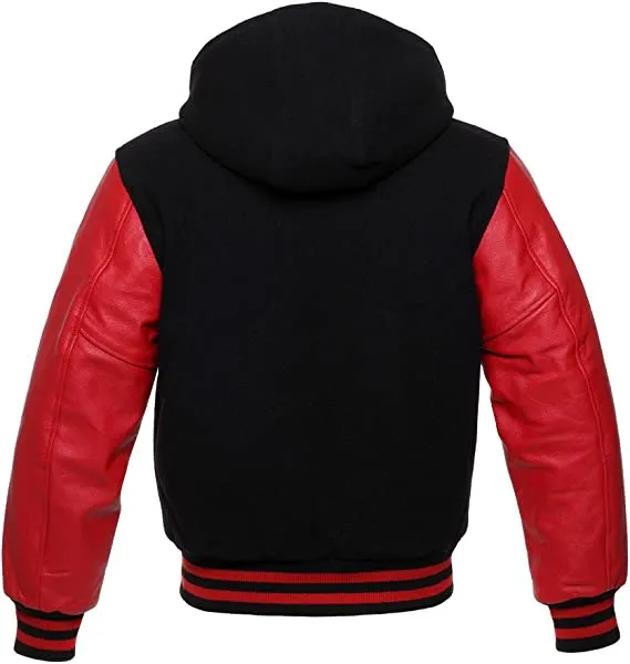 Hooded Custom Varsity Letterman Bomber Jacket | Wool and Real Leather Jacket