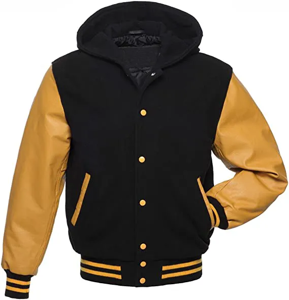 Hooded Custom Varsity Letterman Bomber Jacket | Wool and Real Leather Jacket