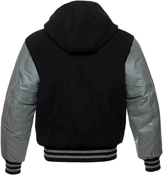 Hooded Custom Varsity Letterman Bomber Jacket | Wool and Real Leather Jacket