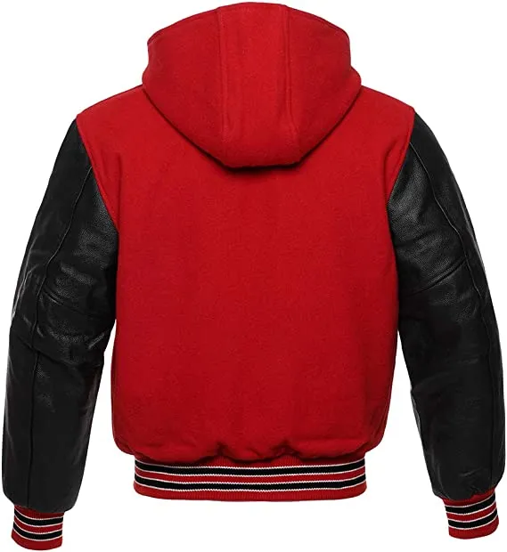 Hooded Custom Varsity Letterman Bomber Jacket | Wool and Real Leather Jacket