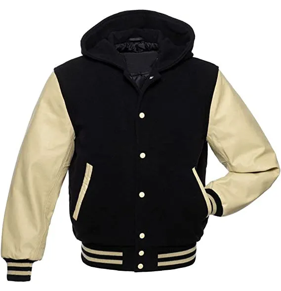 Hooded Custom Varsity Letterman Bomber Jacket | Wool and Real Leather Jacket