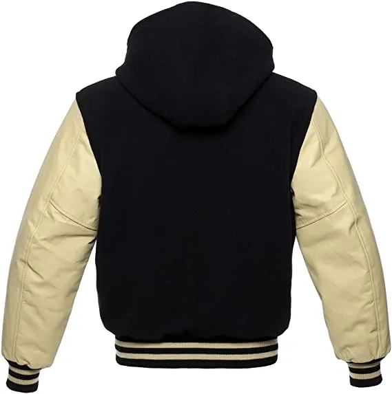 Hooded Custom Varsity Letterman Bomber Jacket | Wool and Real Leather Jacket