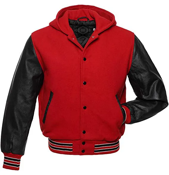 Hooded Custom Varsity Letterman Bomber Jacket | Wool and Real Leather Jacket