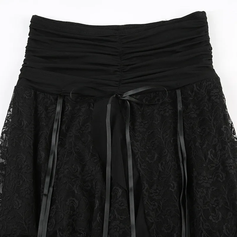 HQP1008 Ruched Ruffle Lace Skirt