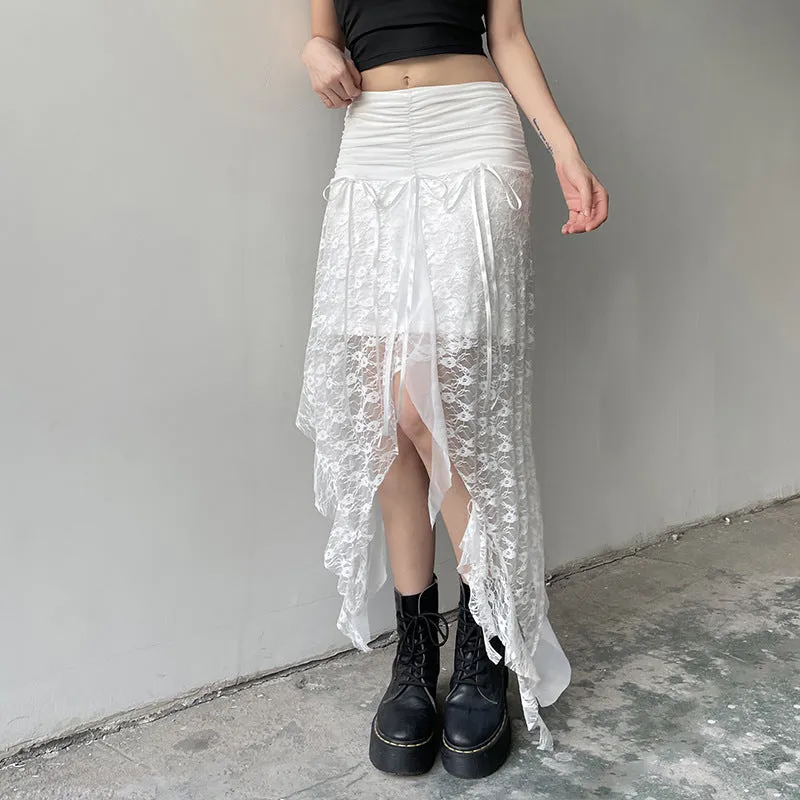 HQP1008 Ruched Ruffle Lace Skirt