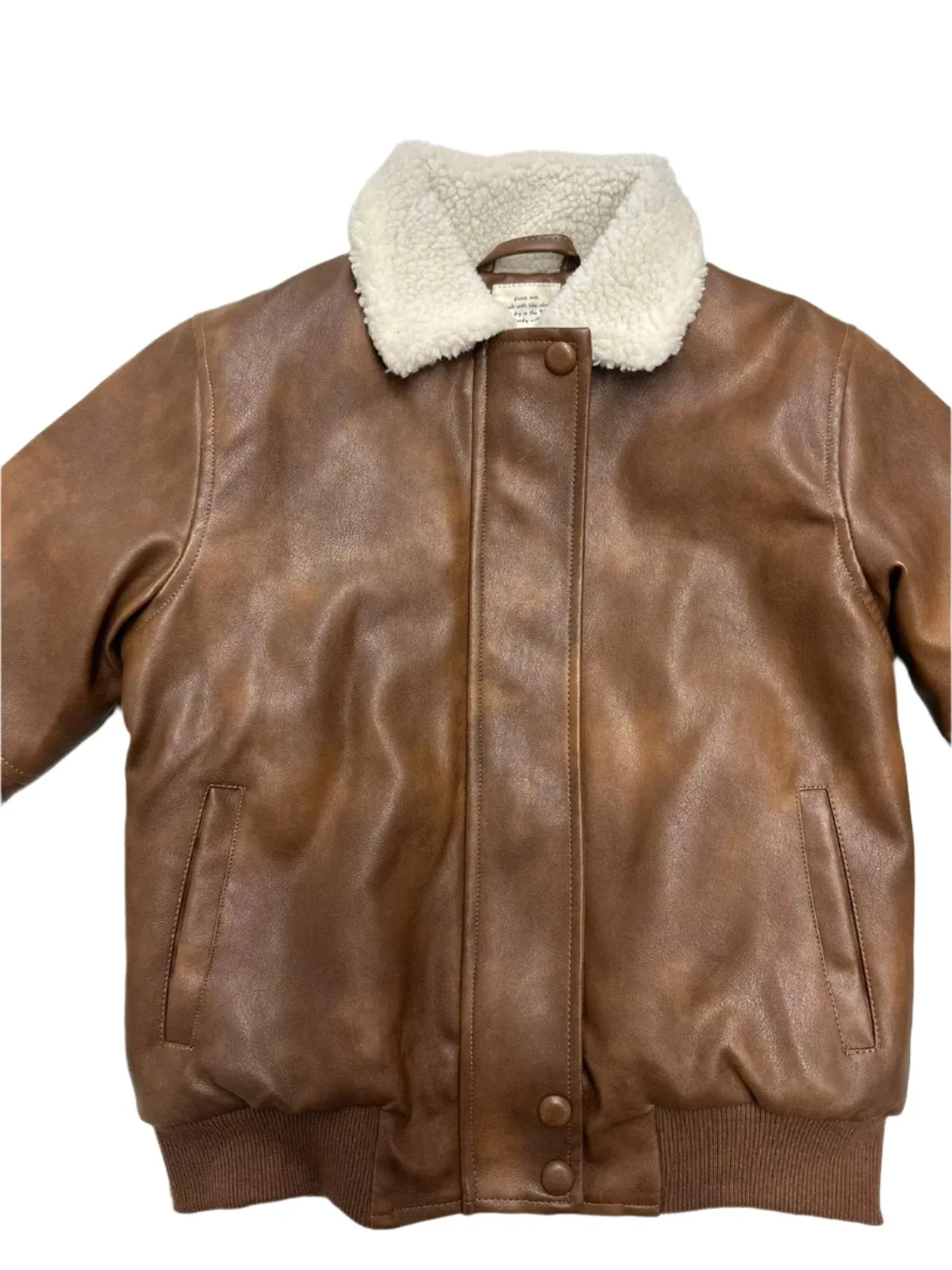 jacket leather sherpa lined - brown