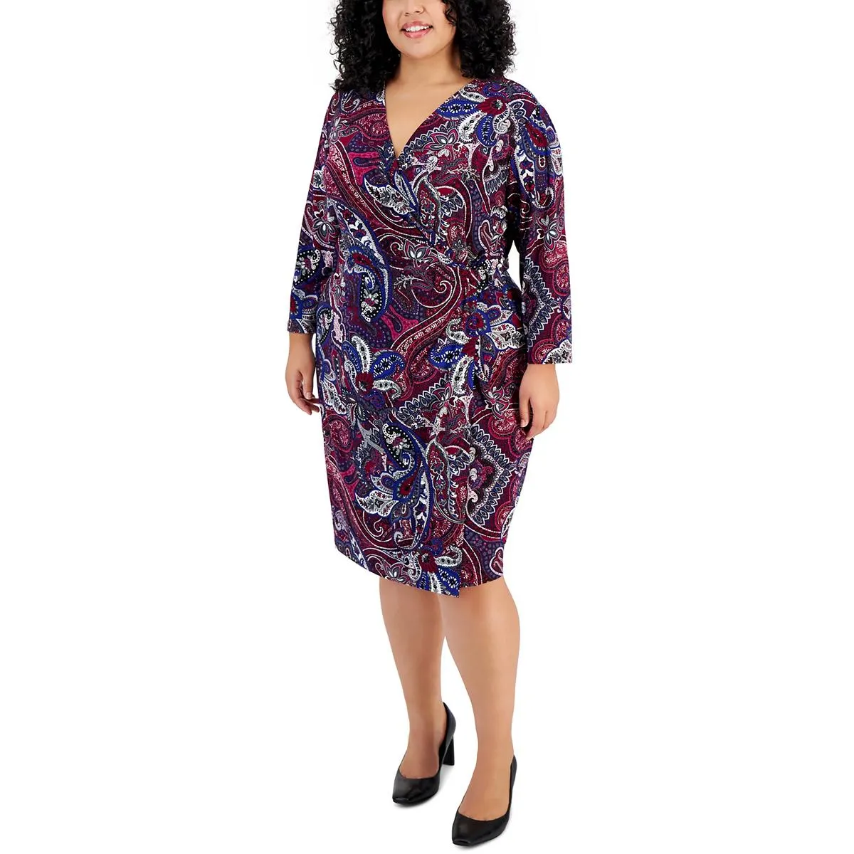 Kasper Womens Plus Wrap Printed Wrap Dress