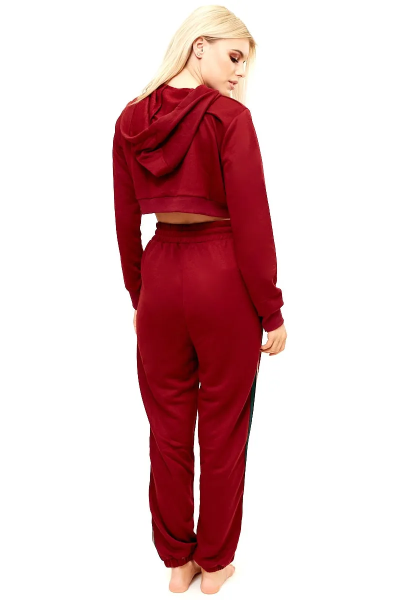 Kaylynn - Wine Cropped Hoodie Loungewear Set