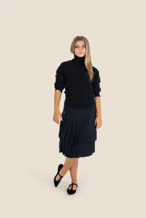 layered pleated skirt with side buttons - black