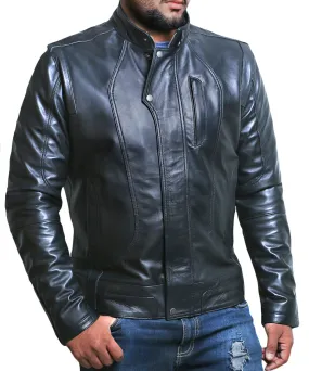 Leather Jackets Hub Mens Genuine Cowhide Leather Jacket (Black, Fencing Jacket) - 1501630