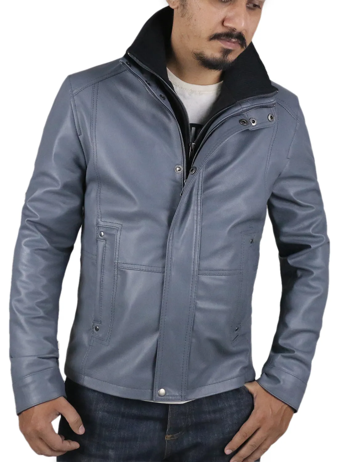 Leather Jackets Hub Mens Genuine Lambskin Leather Jacket (Black, Classic Jacket) - 1501105