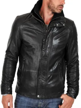 Leather Jackets Hub Mens Genuine Lambskin Leather Jacket (Black, Classic Jacket) - 1501105