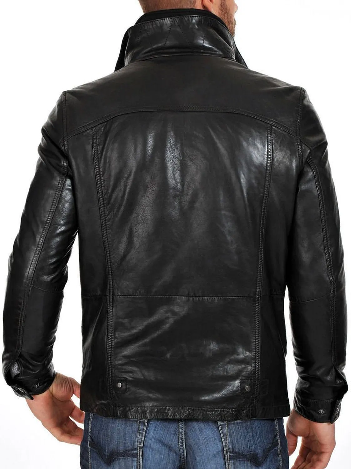 Leather Jackets Hub Mens Genuine Lambskin Leather Jacket (Black, Classic Jacket) - 1501105