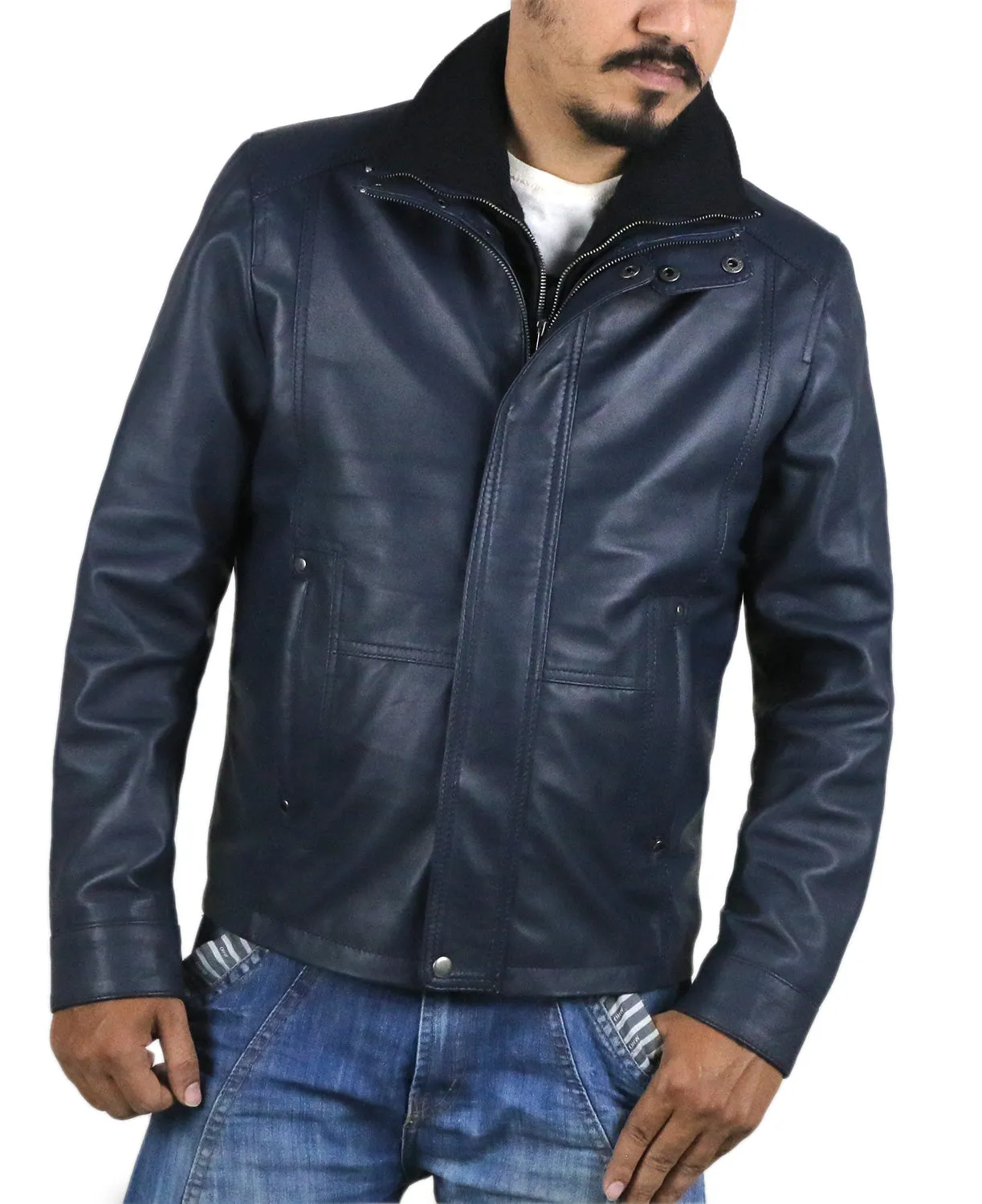 Leather Jackets Hub Mens Genuine Lambskin Leather Jacket (Black, Classic Jacket) - 1501105