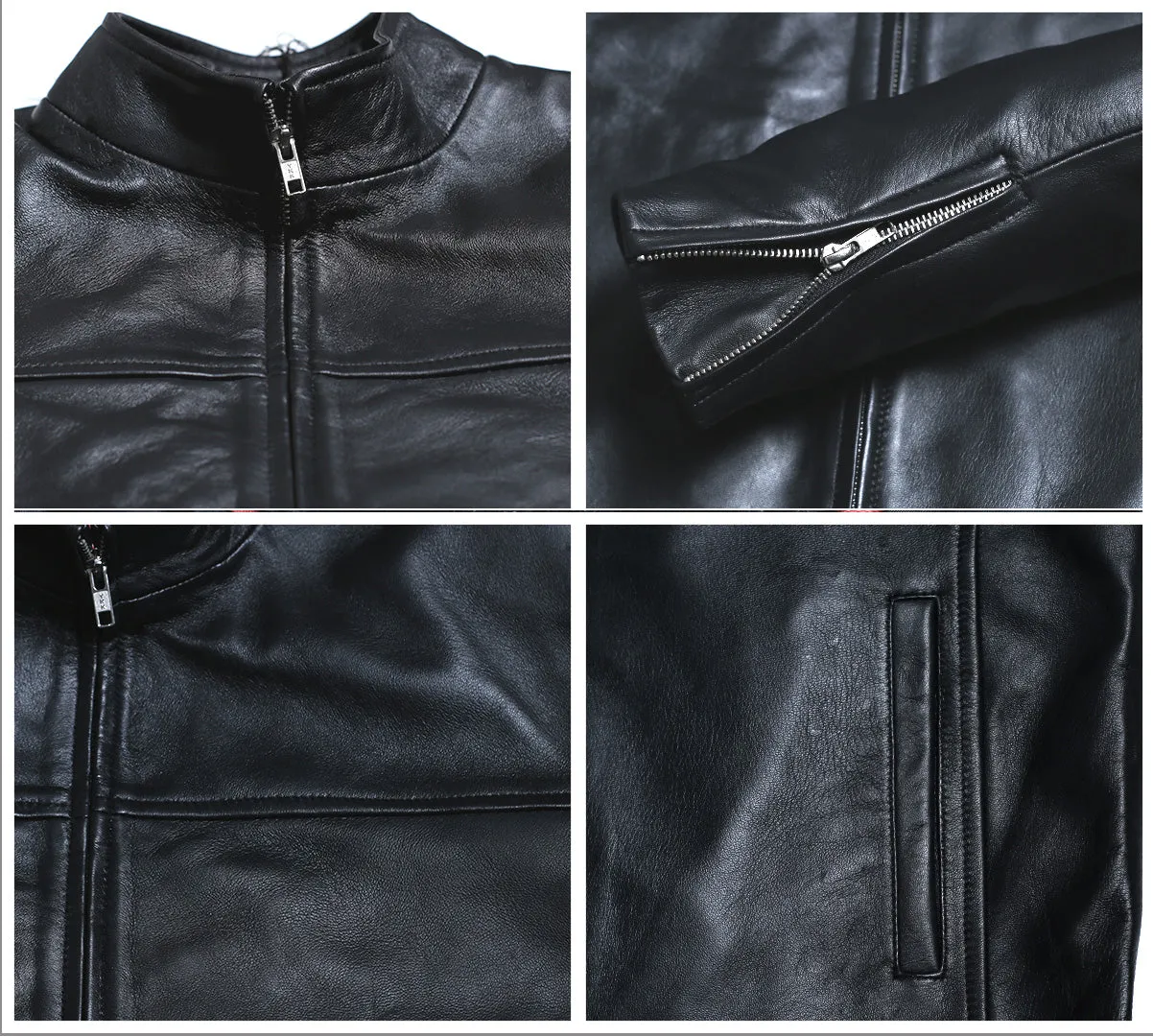 Leather Jackets Hub Mens Genuine Lambskin Leather Jacket (Black, Racer Jacket) - 1501169