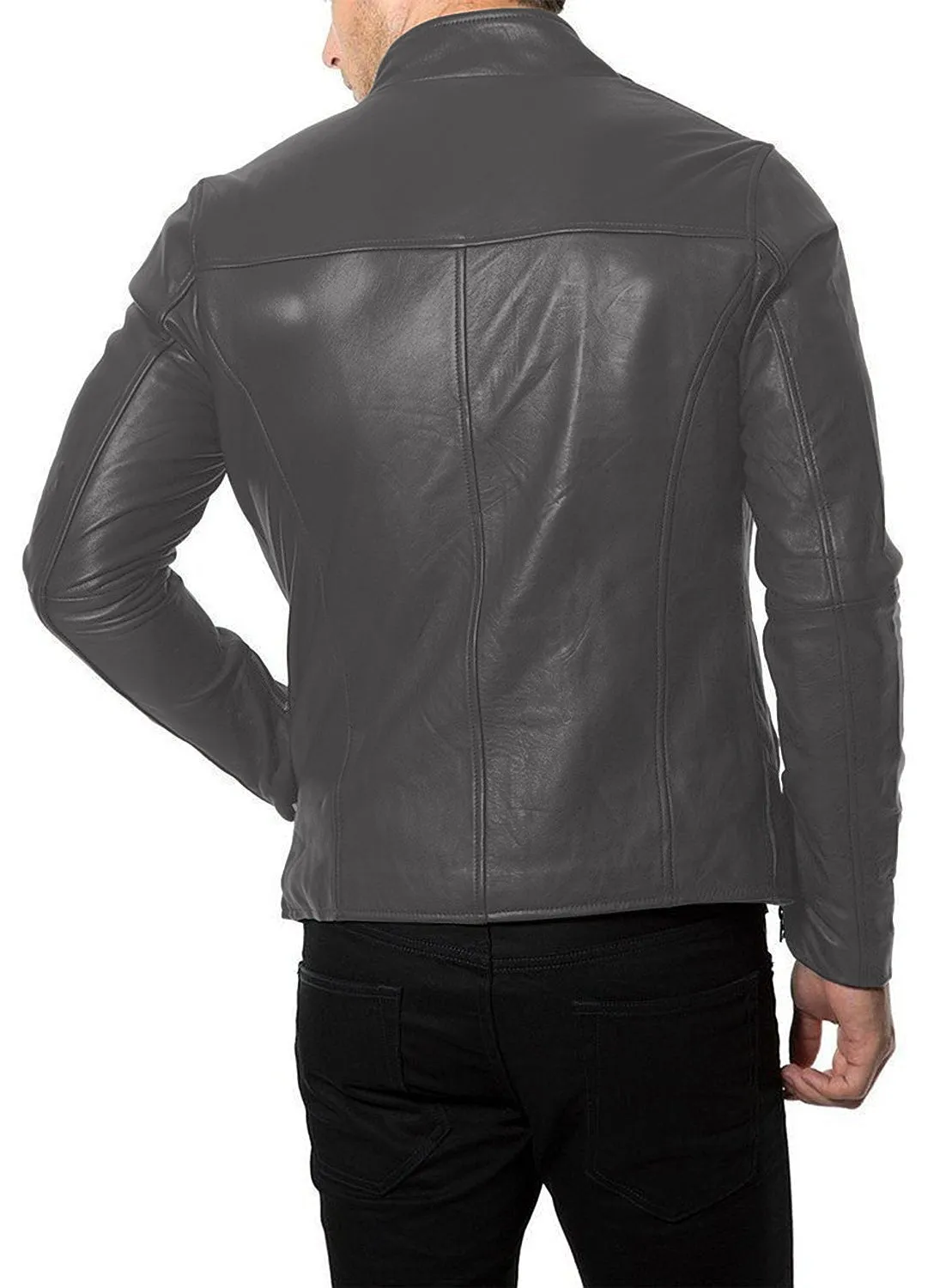 Leather Jackets Hub Mens Genuine Lambskin Leather Jacket (Black, Racer Jacket) - 1501169