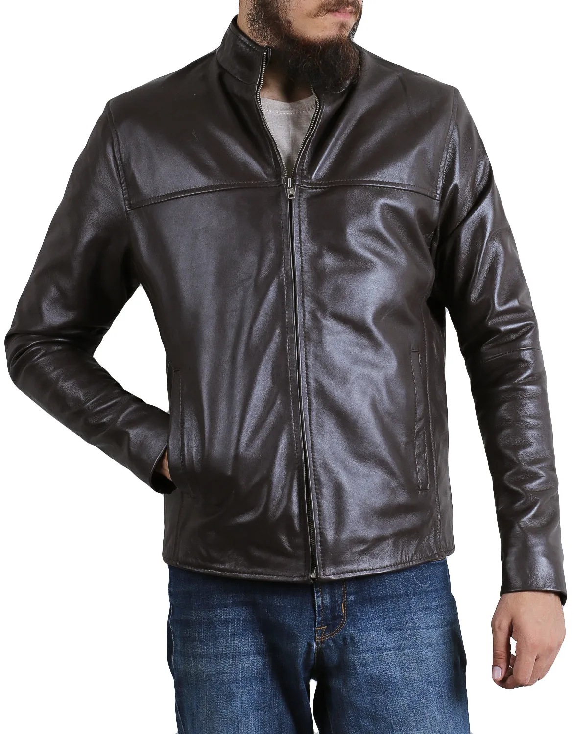 Leather Jackets Hub Mens Genuine Lambskin Leather Jacket (Black, Racer Jacket) - 1501169