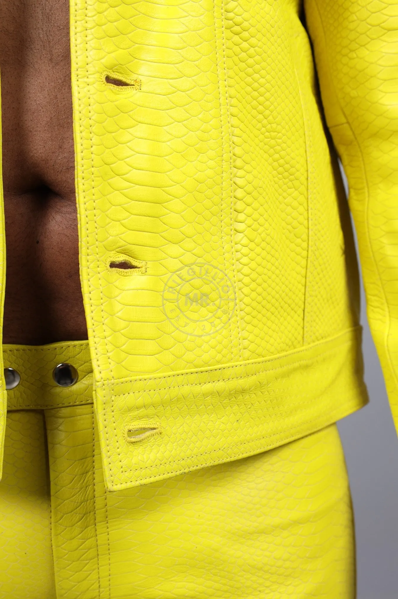 Leather Snake Trucker Jacket - Neon Yellow