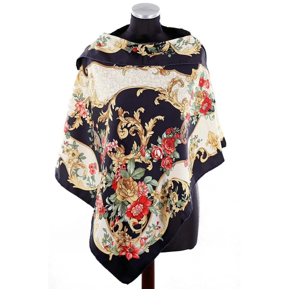 Lightweight Delicate Floral Print Poncho - Black