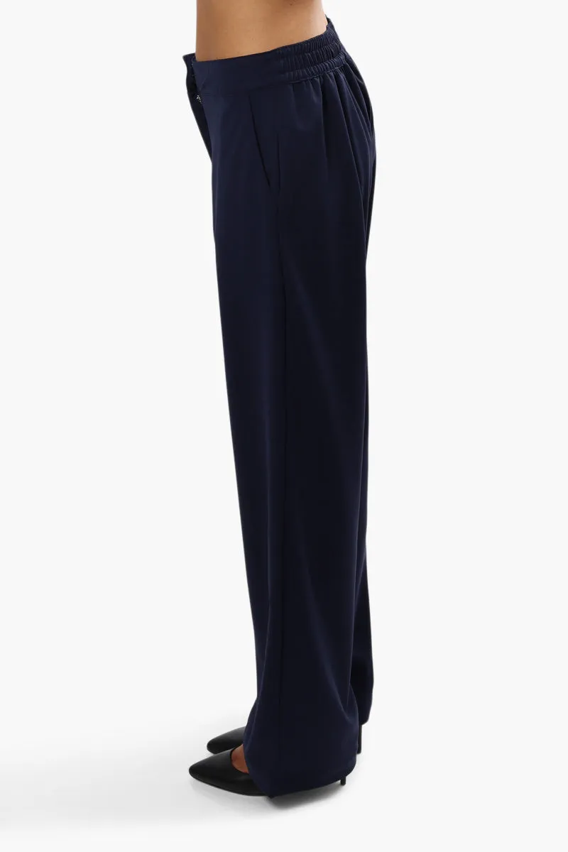 Limite Solid Wide Leg Pants - Navy