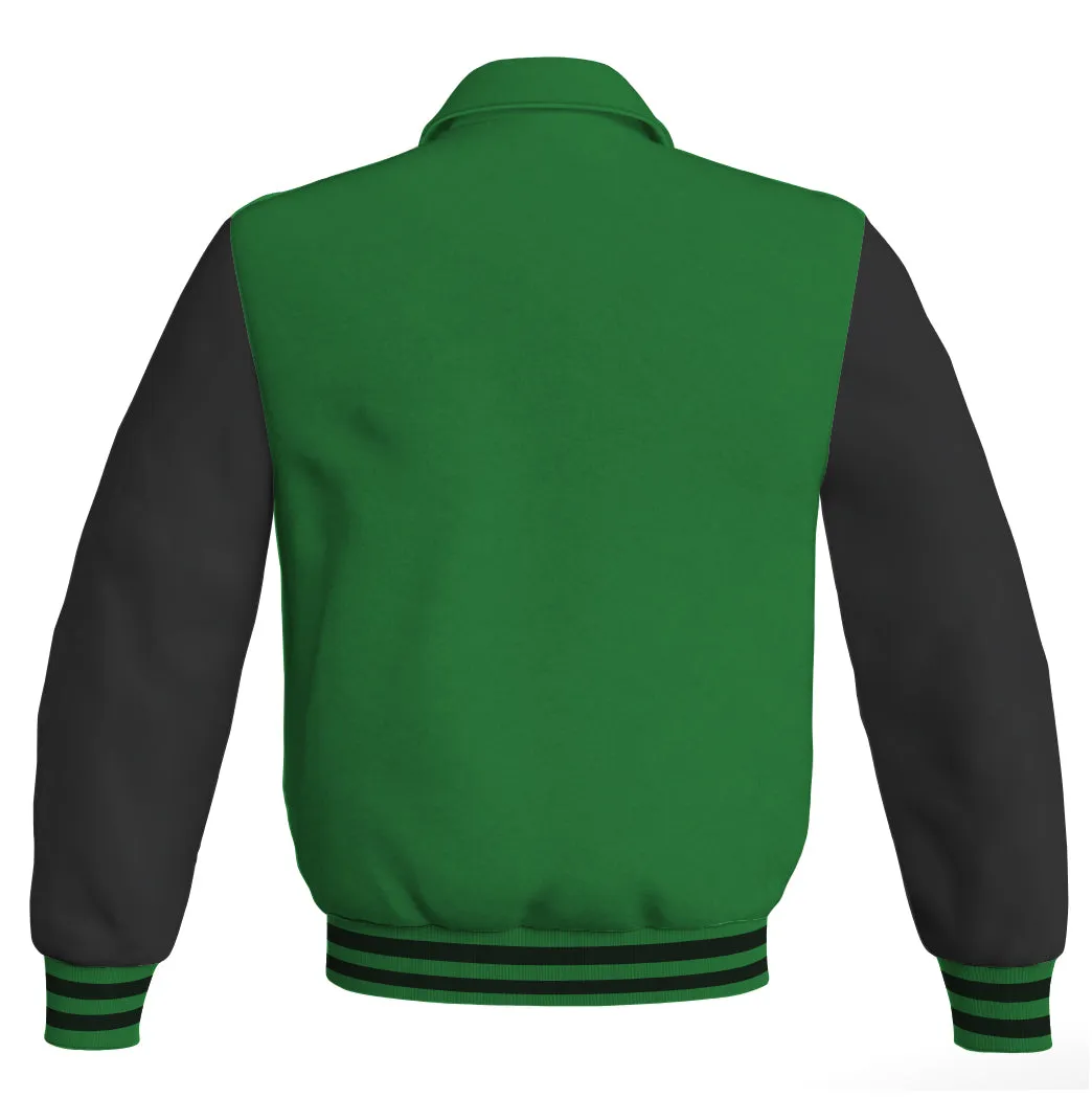 Luxury Bomber Classic Jacket Green Body and Black Leather Sleeves