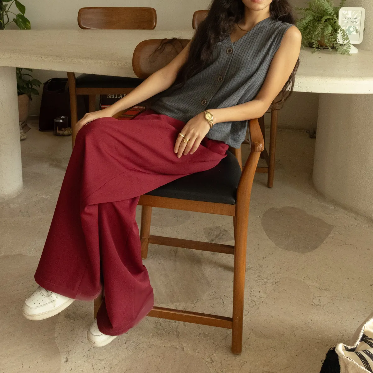 Maroon Pleated Trouser