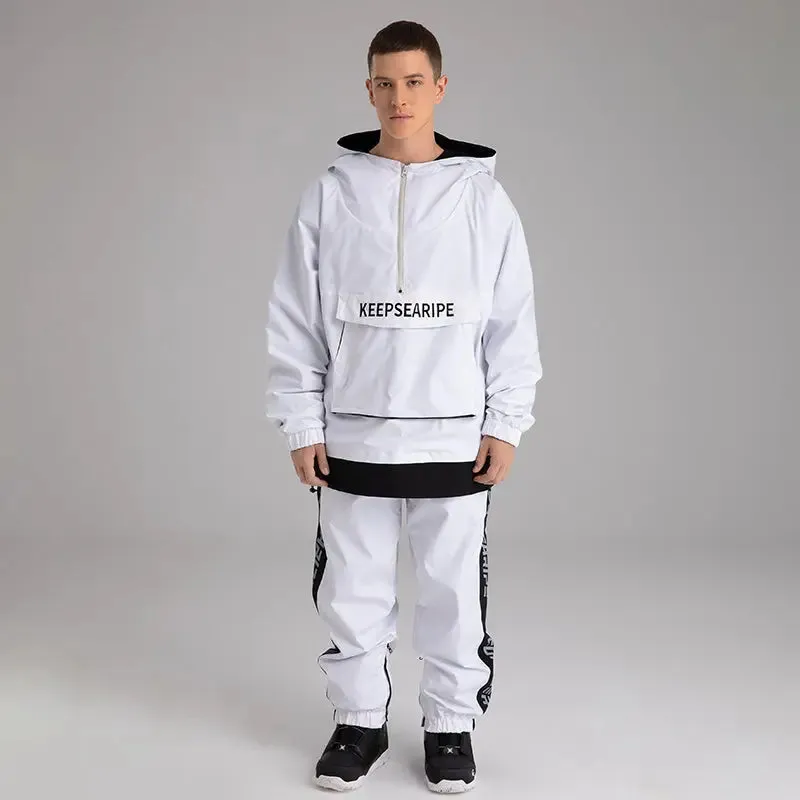 Men Oversized Ski Pullover & Pants Set Hooded Anorak Snowboard Outwear