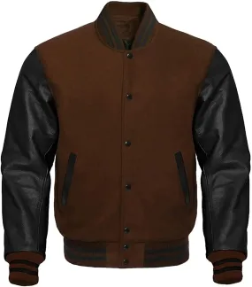 Mens Brown And Black Varsity Jacket